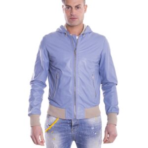 giubbotto in pelle da uomo con cappuccio e fodera traforata colore lavanda biancolino 7