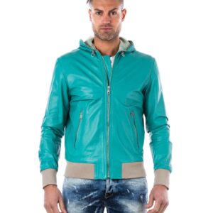 giubbotto in pelle da uomo con cappuccio e fodera traforata colore verde biancolino collezione uomo darienzocollezioniit 5