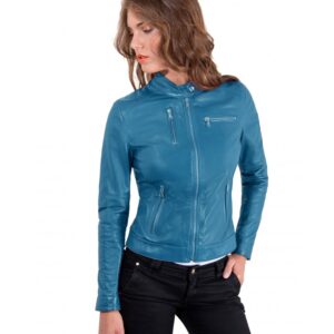 giulia blu avion color lamb leather jacket biker smooth effect 3