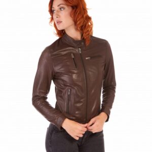 giulia brown color lamb leather jacket biker vintage effect 6