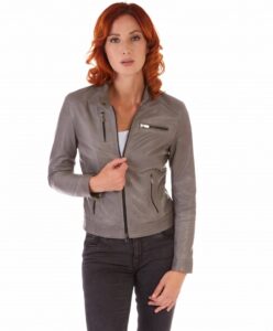 giulia grey color lamb leather jacket biker vintage effect 2 3