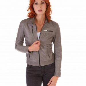 giulia grey color lamb leather jacket biker vintage effect 2 3