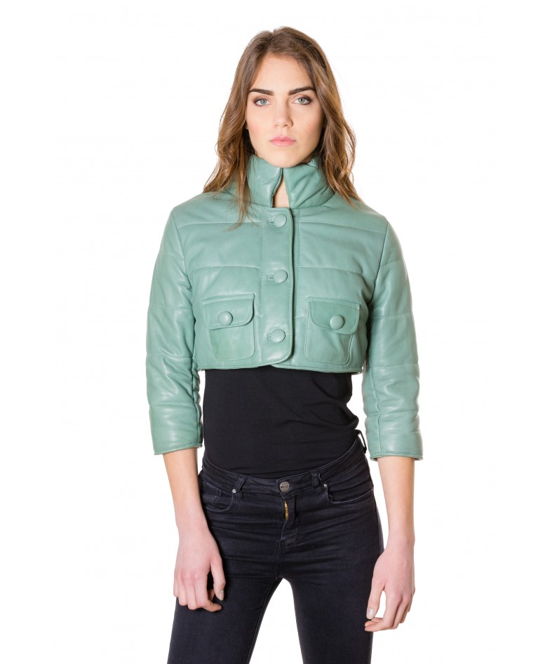 green nappa lamb short leather jacket f107 smooth aspect