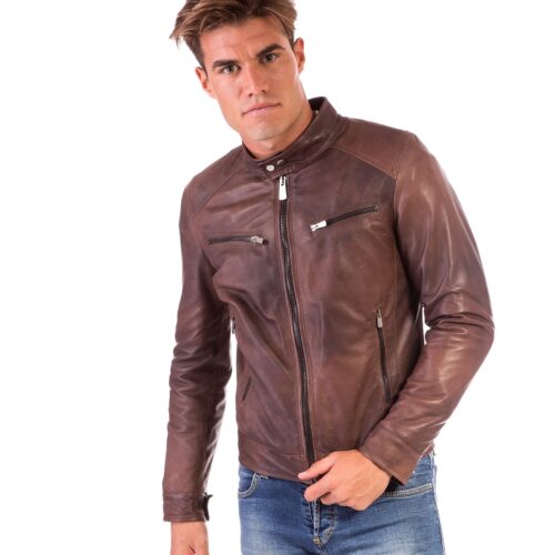 hamilton brown colour nappa lamb leather jacket smooth aspect four pockets 2