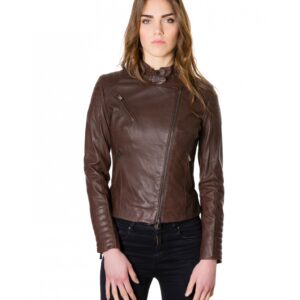 karim trap dark brown color lamb leather biker quilted jacket smooth effect 5