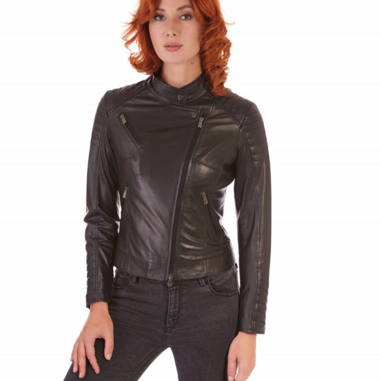 karim trap nero color lamb leather biker quilted jacket smooth effect 5