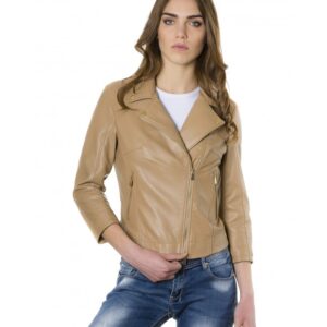 kcc brown color lamb leather perfecto jacket smooth effect 5