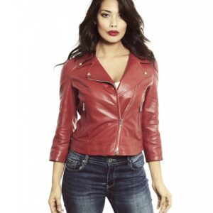 kcc red color lamb leather perfecto jacket smooth effect 1 3