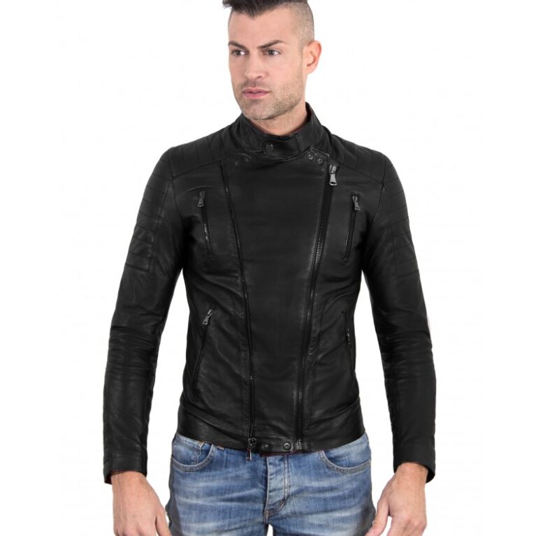 kevin black color nappa lamb leather biker perfecto jacket smooth effect 5