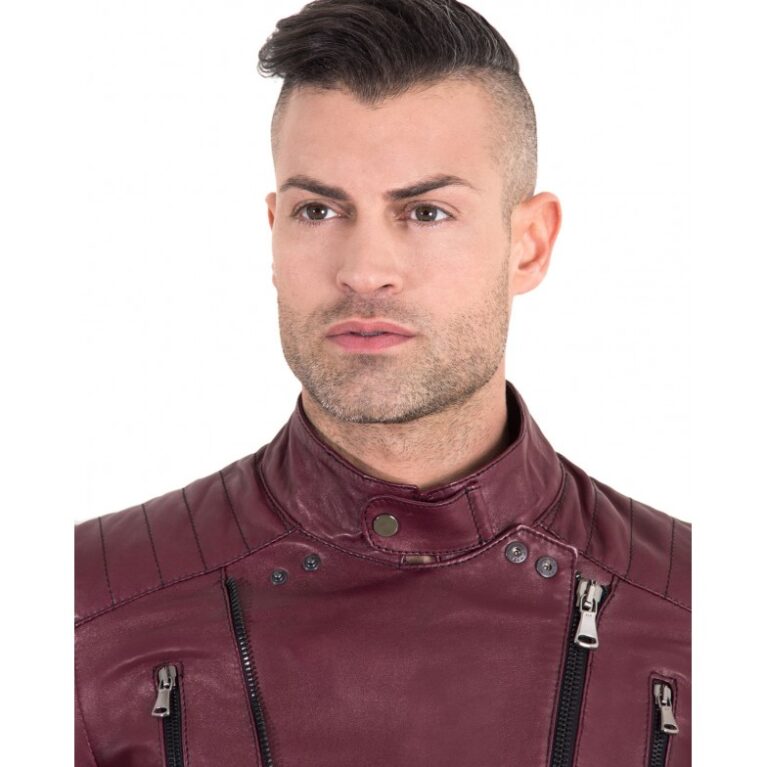 kevin red purple color nappa lamb leather biker perfecto jacket smooth effect 1 2