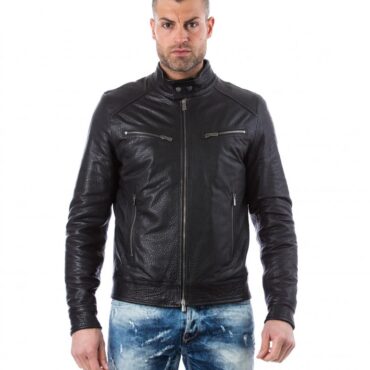 leather jacket genuine calf leather biker black color emiliany 4