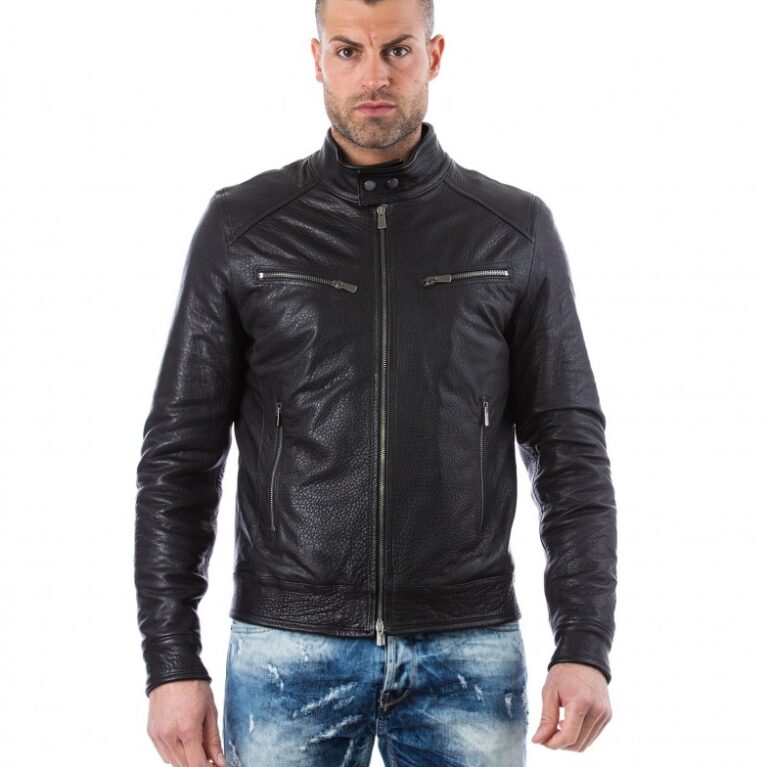 leather jacket genuine calf leather biker black color emiliany 4
