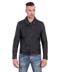 leo black color nappa lamb leather jacket shirt collar 5