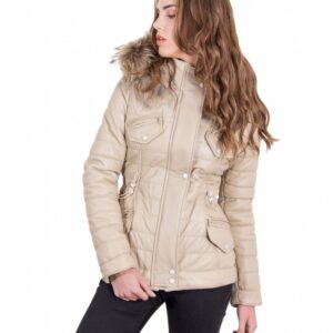 lucilla beige color nappa lamb leather fox hooded down jacket smooth effect 6