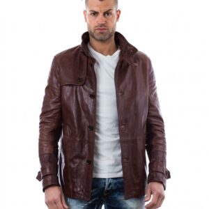 man leather jacket 3 buttons brown color gm 1 1