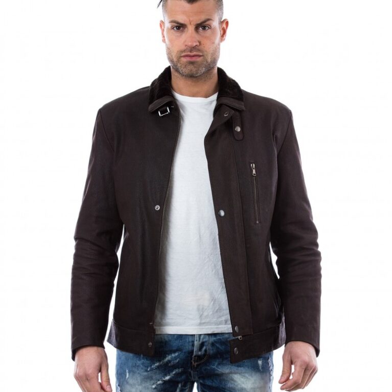 man leather jacket 4 pockets mud color mod carlo 1 1
