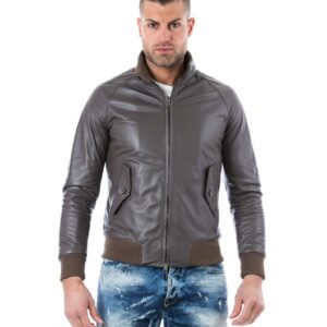 man leather jacket lamb leather style bomber central zip black color br 5