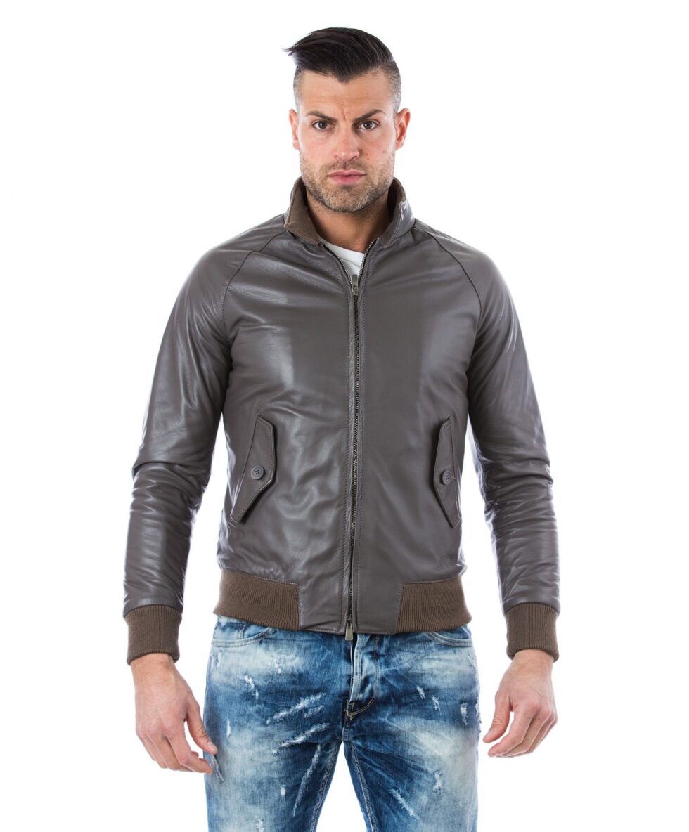 man leather jacket lamb leather style bomber central zip black color br 5