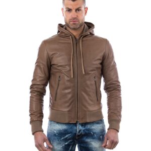 man leather jacket with hood and soft lamb leather beige biancolino spring summer darienzocollezioniit 6