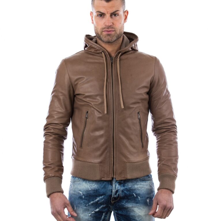 man leather jacket with hood and soft lamb leather beige biancolino spring summer darienzocollezioniit 6