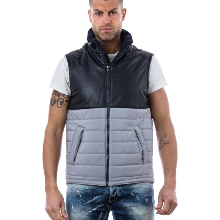 man leather sleeveless gilet jacket grey blue tommy