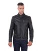 men s leather jacket constrasting stitching three pockets black color trus 5