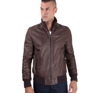 men s leather jacket contrasting stitching style bomber dark brown color bomber 5