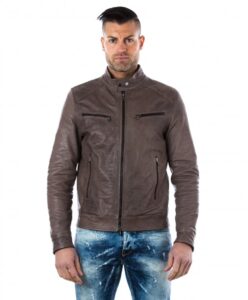 men s leather jacket genuine crocodile effect soft leather biker style collar mao grey color hamilton 5