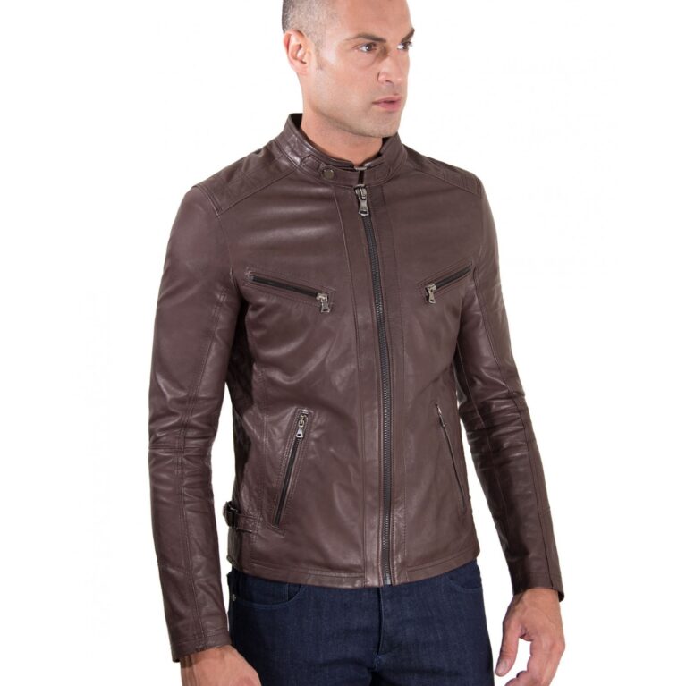 men s leather jacket genuine soft lamb leather quilted yoke on shoulder brown color daniel 7