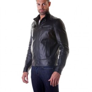 men s leather jacket genuine soft leather biker buckle collar black color modmax 5