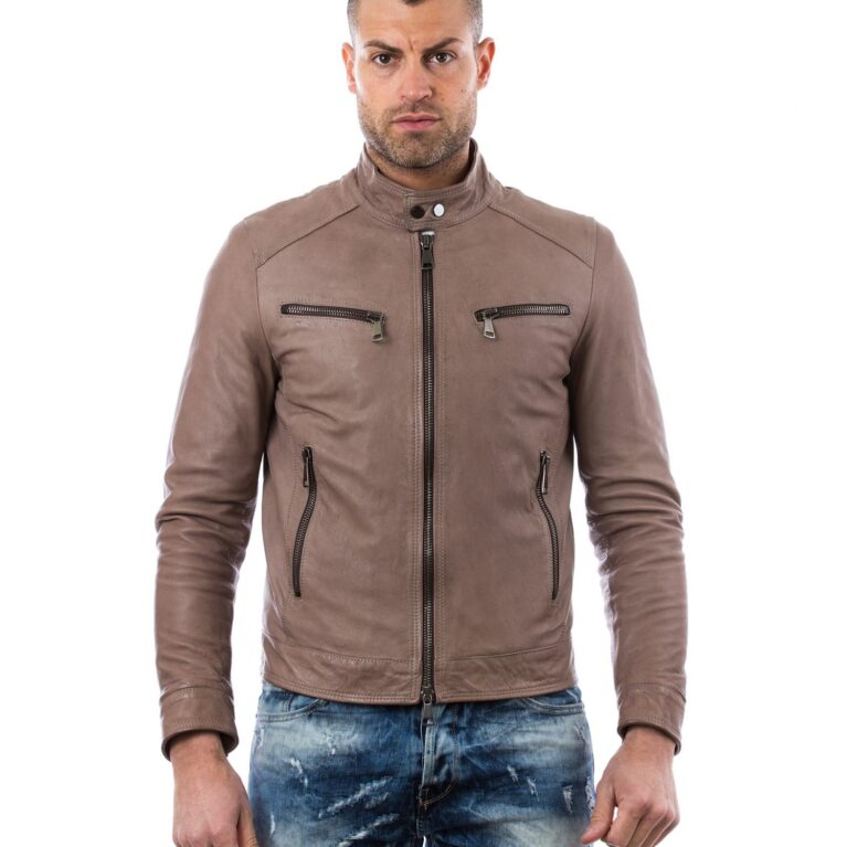 men s leather jacket genuine soft leather biker style collar mao gray color hamilton 5