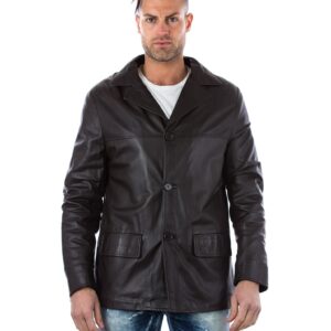 men s leather jacket genuine soft leather blazer collar 3 buttons blue color mod 555 8