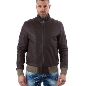 men s leather jacket genuine soft leather style bomber central zip green color bomber 4