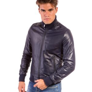 men s leather jacket genuine soft leather style bomber central zip light blue color bomber 4