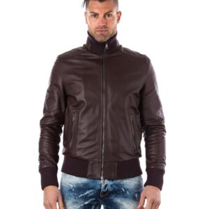 men s leather jacket genuine soft leather style bomber central zip wine color bomber 4