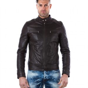 men s leather jacket genuine wizened soft leather biker style collar mao dark brown color hamilton 5
