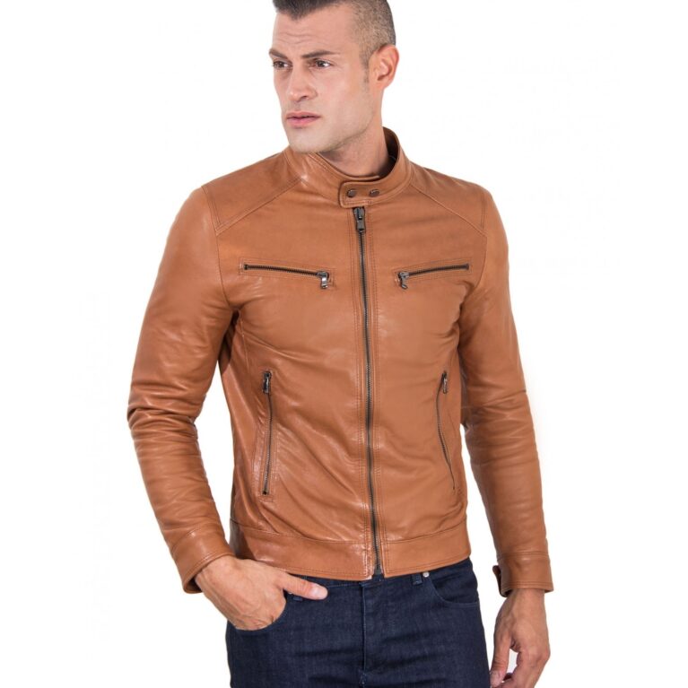 men s leather jacket korean collar four pockets green color hamilton 6