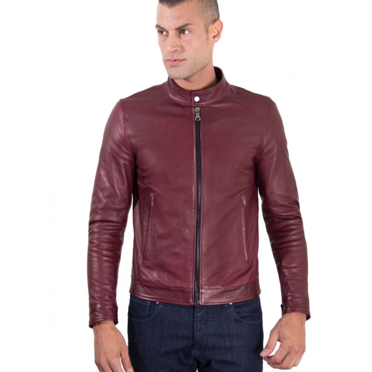 men s leather jacket korean collar two pockets red purple color hamilton 6