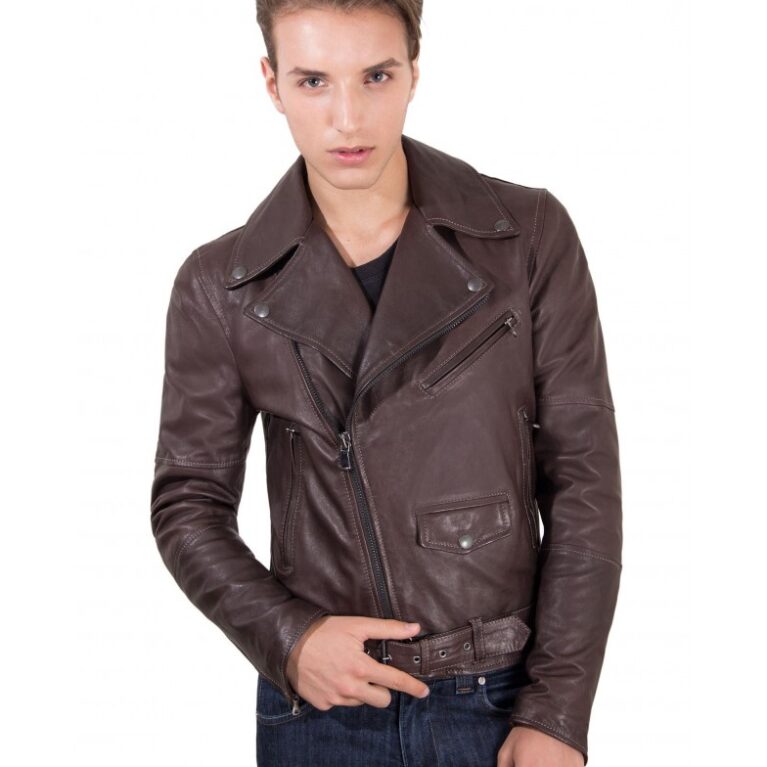men s leather jacket perfecto genuine soft leather biker cross zip brown color chiodo perfecto 5