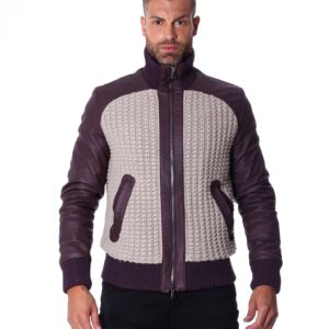 men s leather jacket style bomber wool parts and zip pockets color plum u404 4