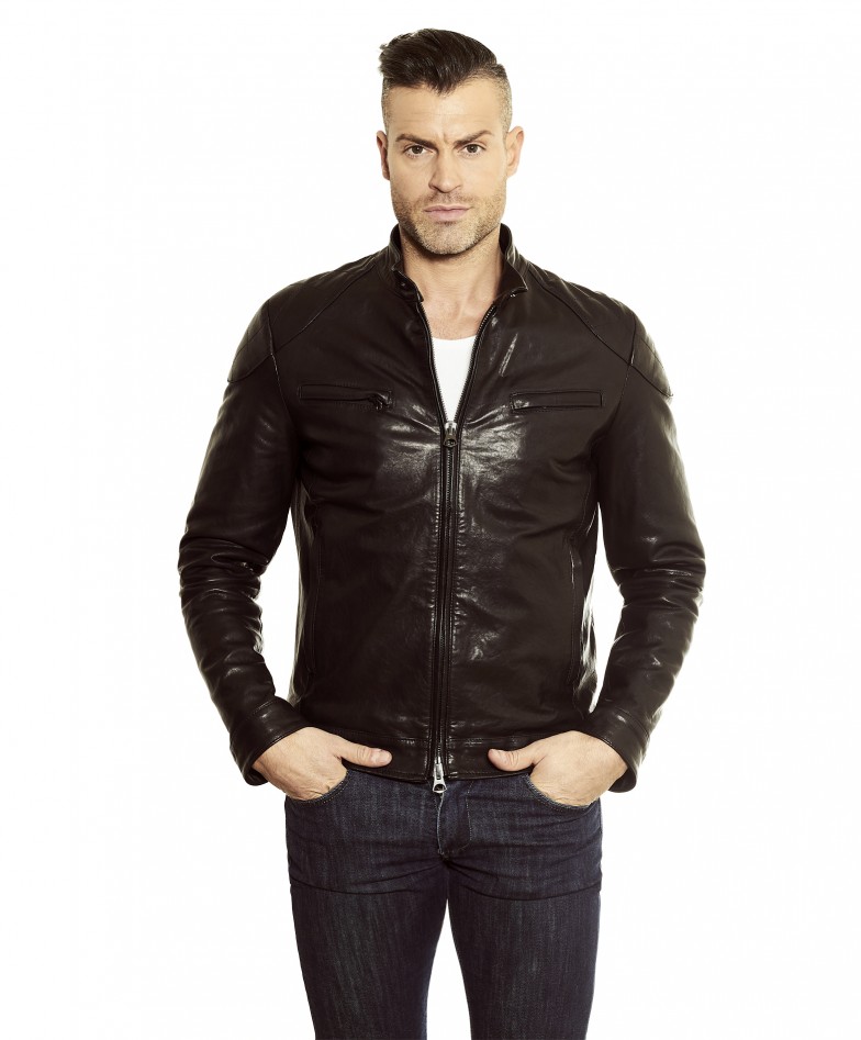 men s onyx black lambskin biker quilted yoke panel moto gear