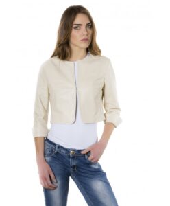 miss beige color lamb leather round neck short jacket 5