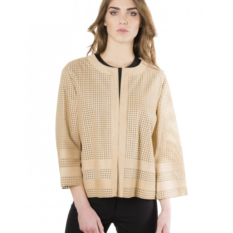 mud beige color lamb lasered leather jacket 5