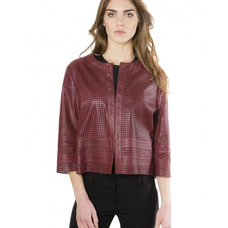 mud bordeaux color lamb lasered leather jacket 5