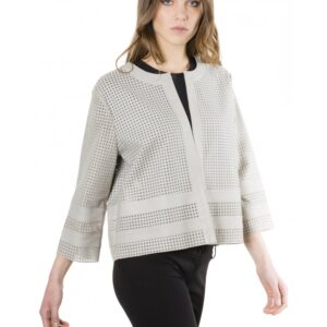 mud grey color lamb lasered leather jacket 2 1