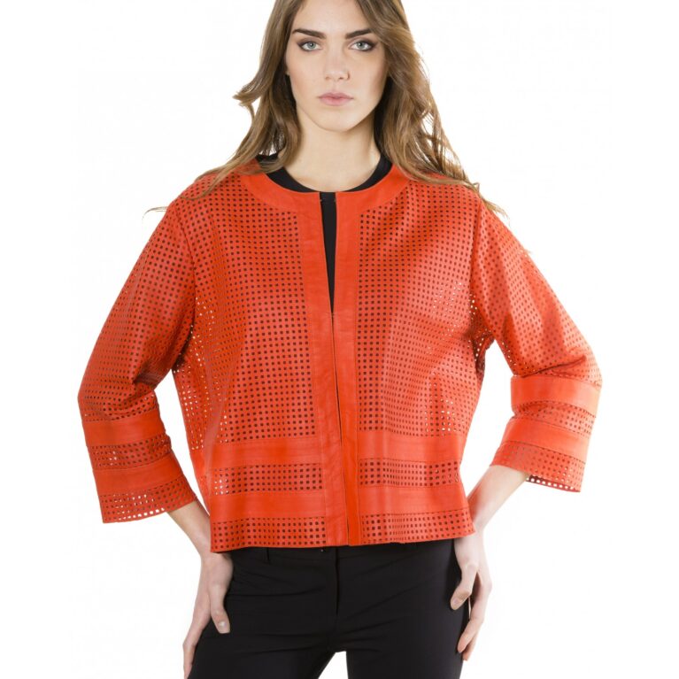 mud orange color lamb lasered leather jacket 5