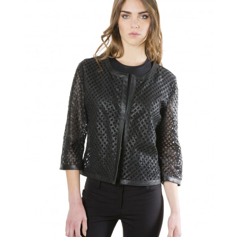 mud rombi black color lamb lasered leather jacket 4