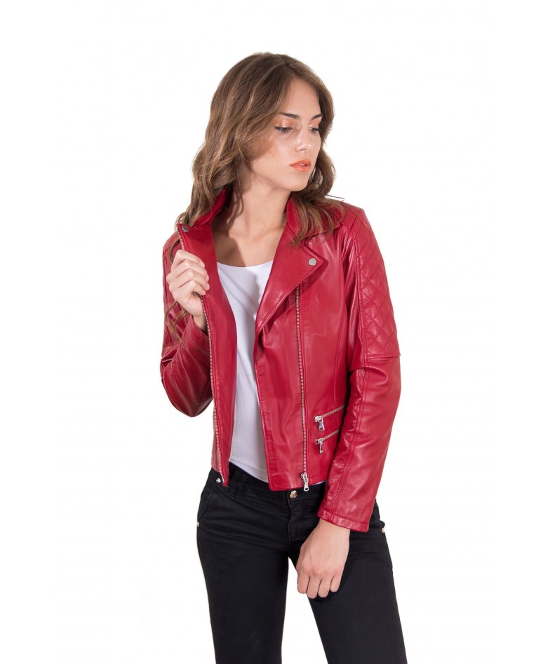 nappa lamb leather quilted jacket diamond
