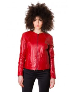p151 red color nappa lamb leather short jacket smooth effect