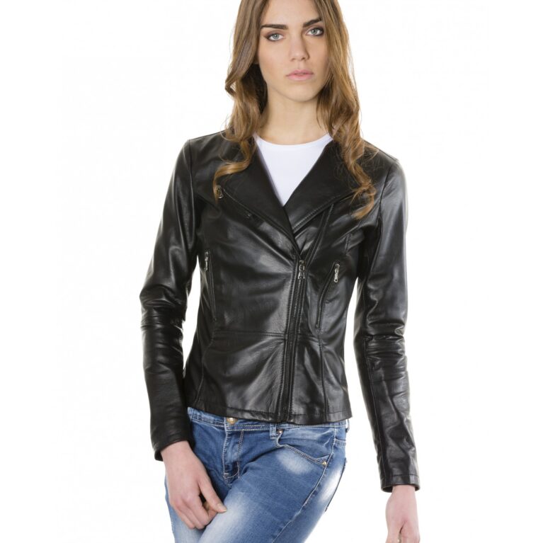 pinko black color nappa lamb leather jacket smooth effect 5